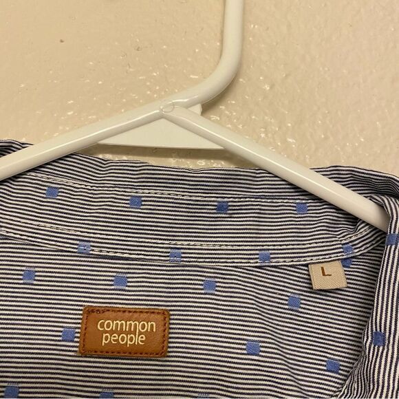 Common People short sleeve button down casual micro pinstripe Shirt prep mens L - Picture 6 of 8